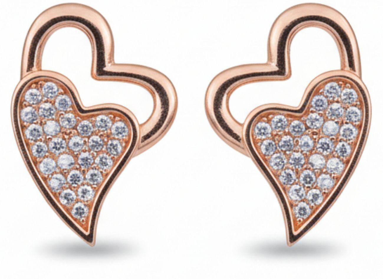 Forevershine Anti Tarnish Rose Gold Heart Stud Earrings, Pave Crystal Stones, Double Heart Design|lightweight|gift For Her|skin Friendly & Hypoallergenic|stylish Jewelry For Women & Girls - Image 4