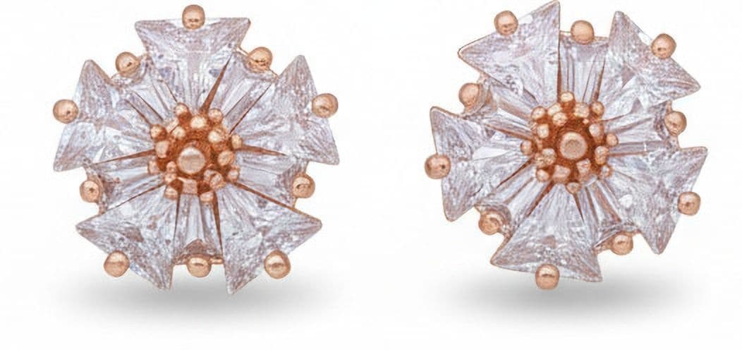 Forevershine Anti Tarnish Rose Gold Stud Earrings, Floral Design, Cubic Zirconia Stones, Starburst Pattern|lightweight|gift For Her|skin Friendly & Hypoallergenic|stylish Jewelry For Women & Girls - Image 4
