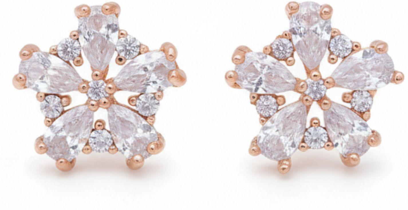 Forevershine Anti Tarnish Rose Gold Flower Stud Earrings, Cubic Zirconia Crystal Cluster Design, Pear Shape Stones|lightweight|gift For Her|for Women & Girls - Image 4