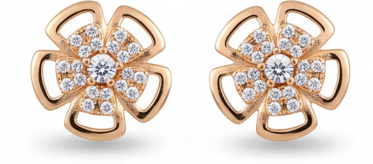 Forevershine Anti Tarnish Rose Gold Flower Stud Earrings With Diamonds, Floral Design|lightweight|gift For Her|skin Friendly & Hypoallergenic|stylish Jewelry For Women & Girls - Image 4