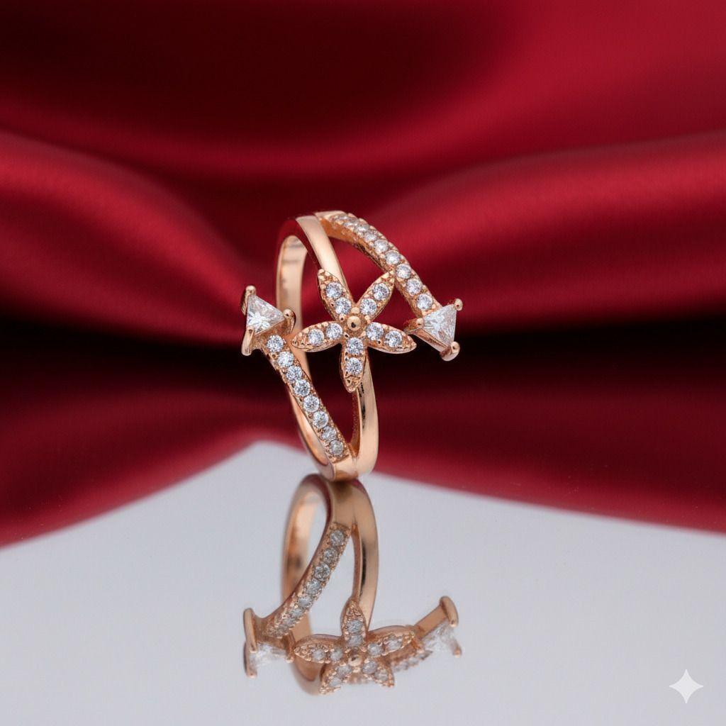 Forevershine Rose Gold Floral Adjustable Finger Ring For Women | Cubic Zirconia Studded Designer Open Ring | Elegant Flower Style Fashion Jewellery For Girls Ladies | Party Gift Accessory - Image 2