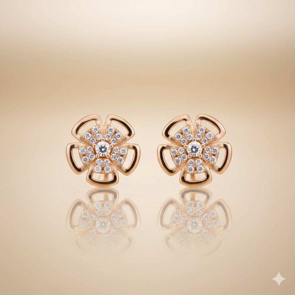 Forevershine Anti Tarnish Rose Gold Flower Stud Earrings With Diamonds, Floral Design|lightweight|gift For Her|skin Friendly & Hypoallergenic|stylish Jewelry For Women & Girls