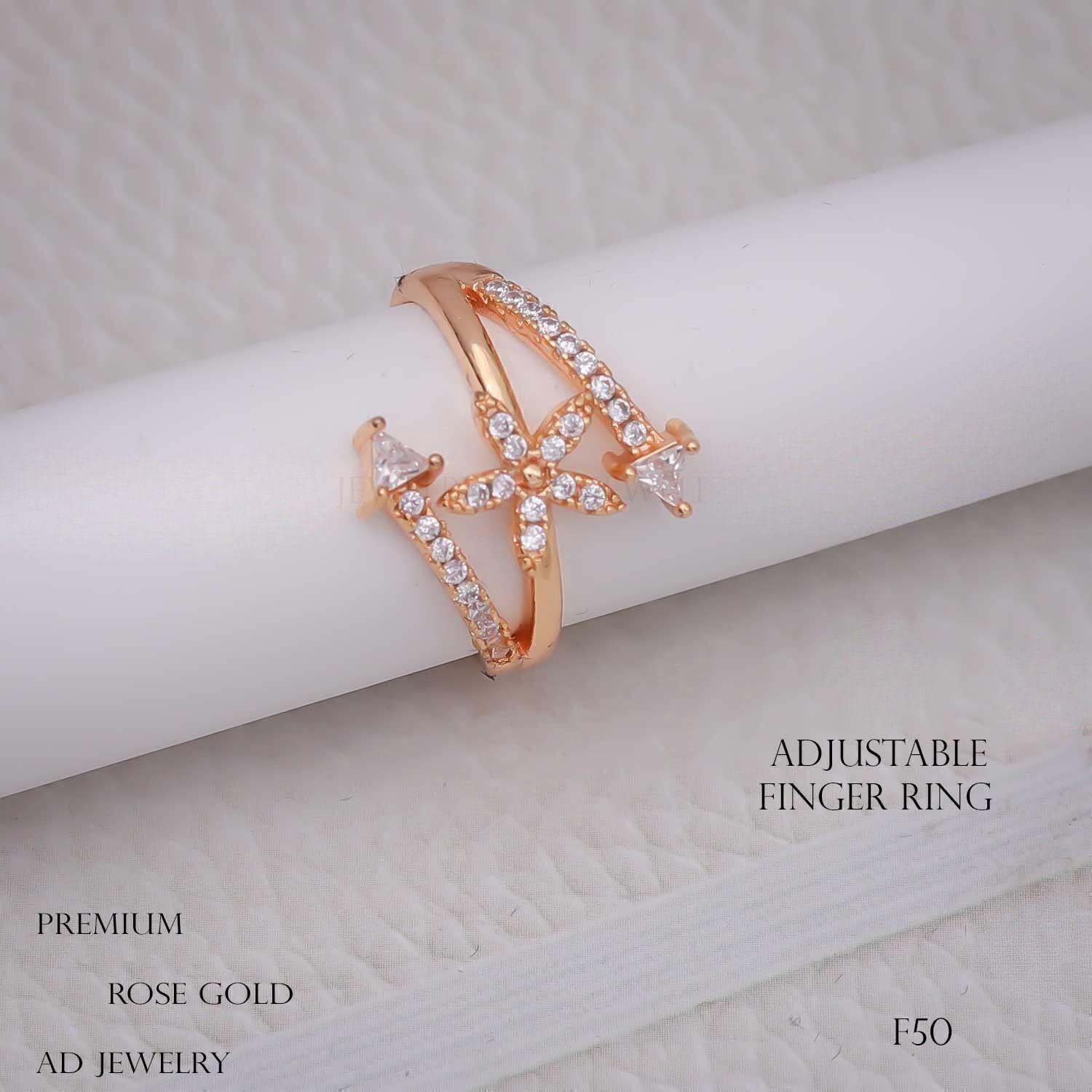 Forevershine Rose Gold Floral Adjustable Finger Ring For Women | Cubic Zirconia Studded Designer Open Ring | Elegant Flower Style Fashion Jewellery For Girls Ladies | Party Gift Accessory - Image 5