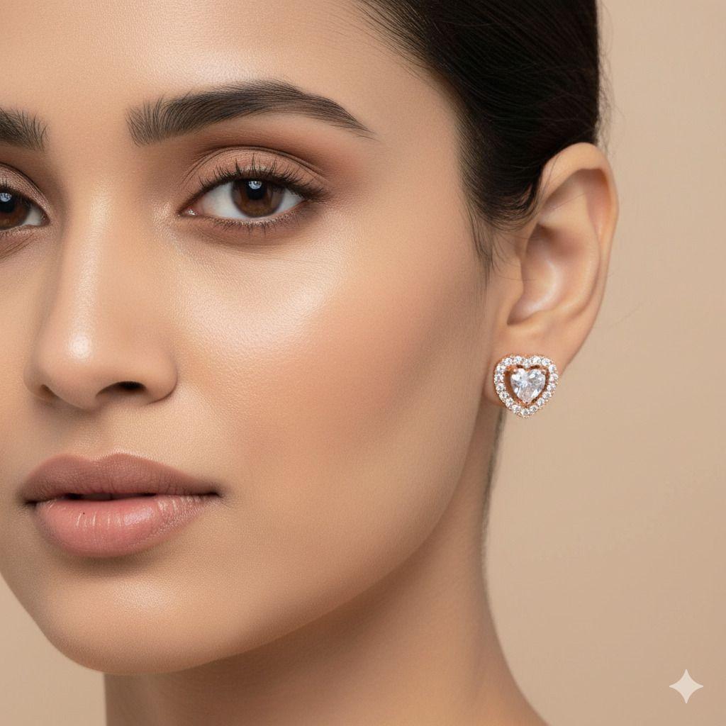 Forevershine Anti Tarnish Rose Gold Heart Stud Earrings, Cubic Zirconia Halo Design, Fashion Jewelry|lightweight|gift For Her|skin Friendly & Hypoallergenic|stylish Jewelry For Women & Girls - Image 2