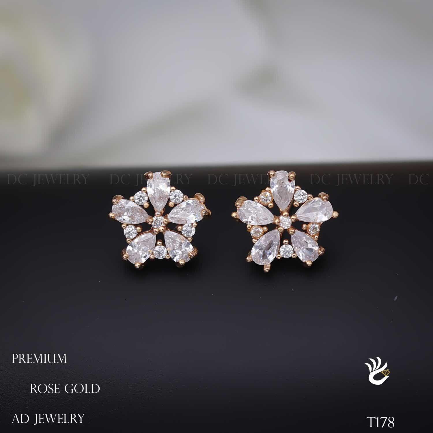 Forevershine Anti Tarnish Rose Gold Flower Stud Earrings, Cubic Zirconia Crystal Cluster Design, Pear Shape Stones|lightweight|gift For Her|for Women & Girls - Image 3