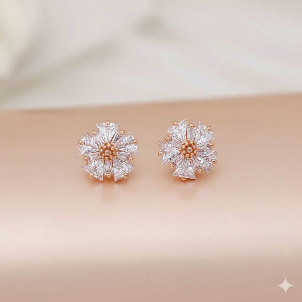 Forevershine Anti Tarnish Rose Gold Stud Earrings, Floral Design, Cubic Zirconia Stones, Starburst Pattern|lightweight|gift For Her|skin Friendly & Hypoallergenic|stylish Jewelry For Women & Girls