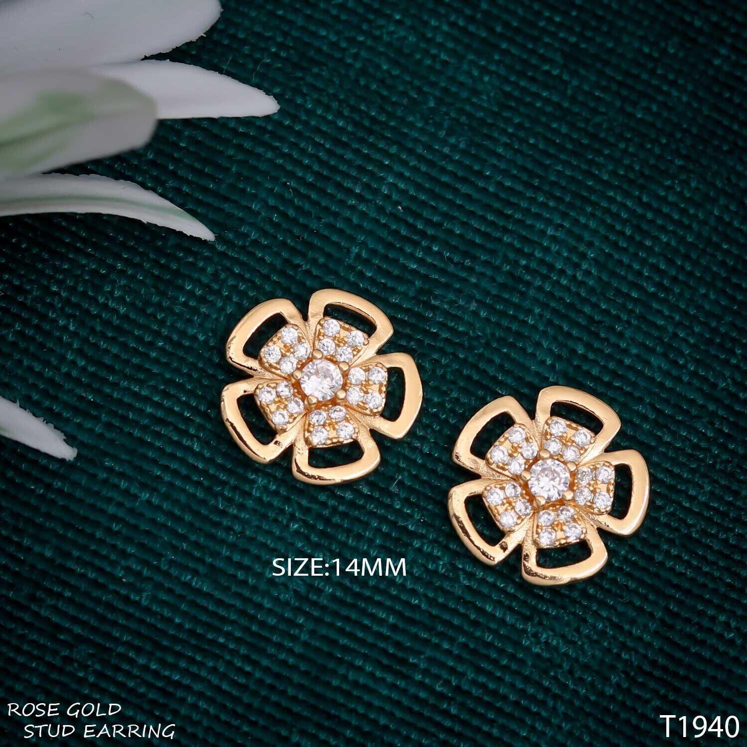Forevershine Anti Tarnish Rose Gold Flower Stud Earrings With Diamonds, Floral Design|lightweight|gift For Her|skin Friendly & Hypoallergenic|stylish Jewelry For Women & Girls - Image 3