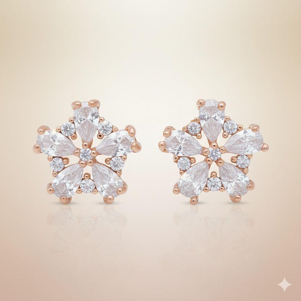 Forevershine Anti Tarnish Rose Gold Flower Stud Earrings, Cubic Zirconia Crystal Cluster Design, Pear Shape Stones|lightweight|gift For Her|for Women & Girls