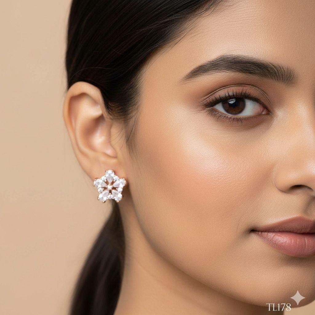 Forevershine Anti Tarnish Rose Gold Flower Stud Earrings, Cubic Zirconia Crystal Cluster Design, Pear Shape Stones|lightweight|gift For Her|for Women & Girls - Image 2
