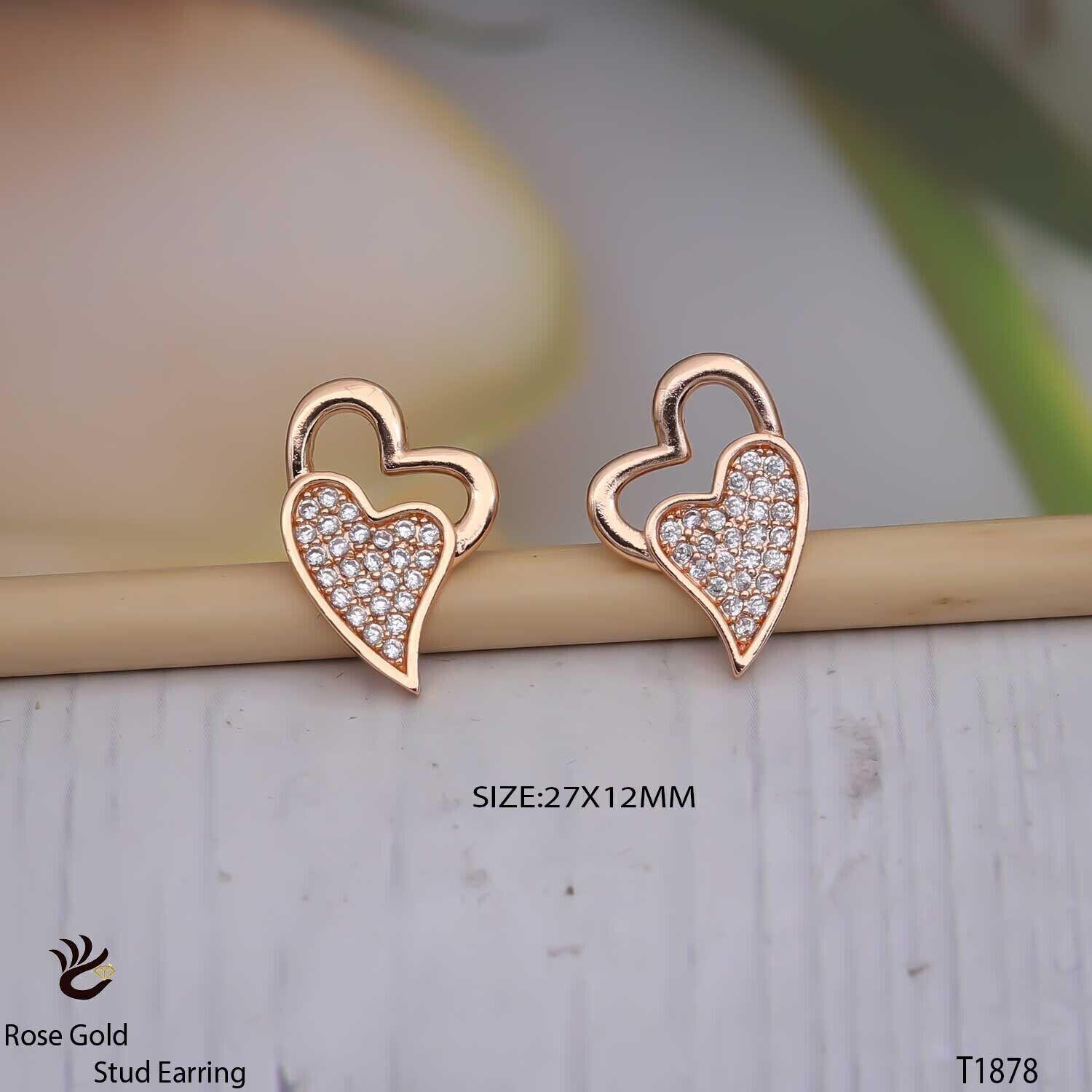 Forevershine Anti Tarnish Rose Gold Heart Stud Earrings, Pave Crystal Stones, Double Heart Design|lightweight|gift For Her|skin Friendly & Hypoallergenic|stylish Jewelry For Women & Girls - Image 3
