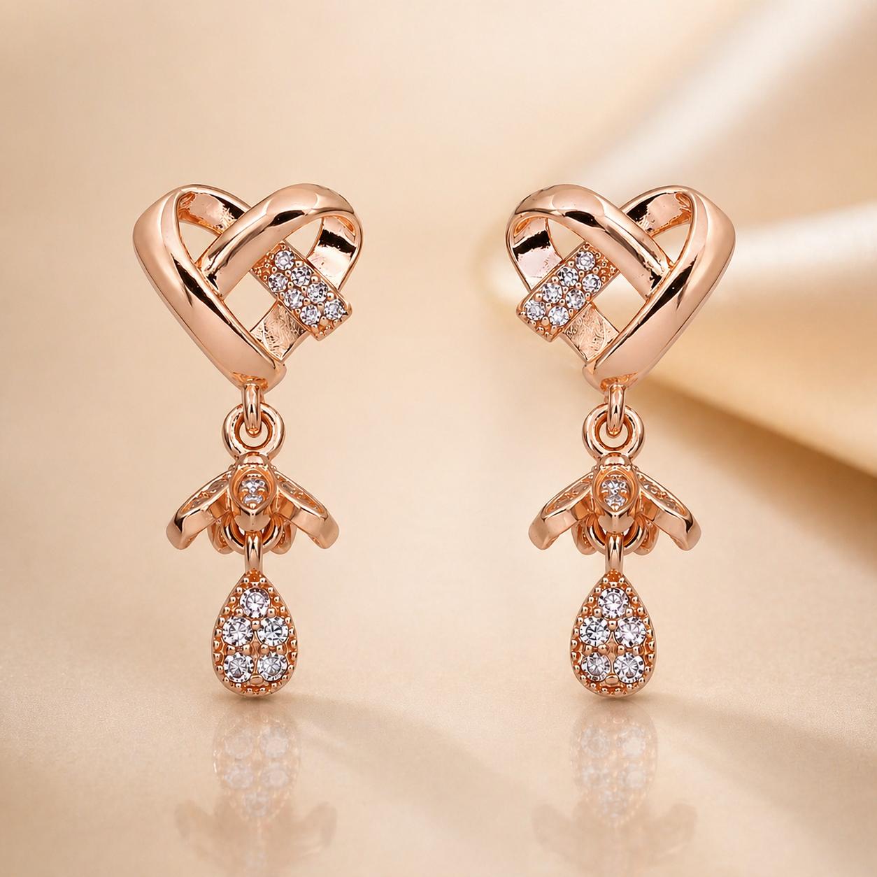 Forevershine Anti Tarnish Rose Gold Plated Interlocking Heart Stud Earrings With Cz Crystal Drop Dangle|lightweight|gift For Her|skin Friendly & Hypoallergenic|stylish Jewelry For Women & Girls