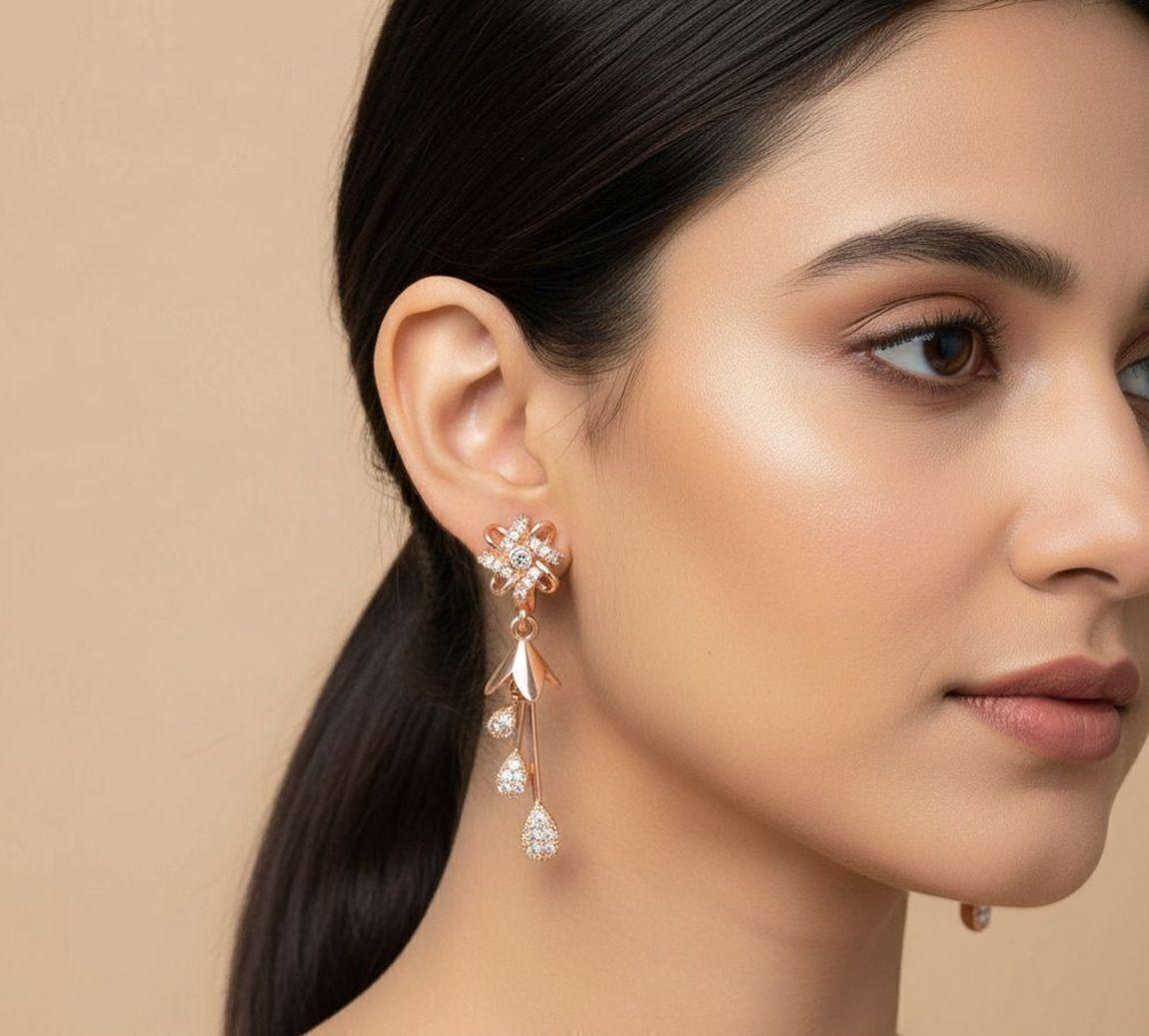 Forevershine Anti Tarnish Golden Plated Star Flower Cz Hanging Drop Earrings|lightweight|gift For Her|skin Friendly & Hypoallergenic|stylish Jewelry For Women & Girls