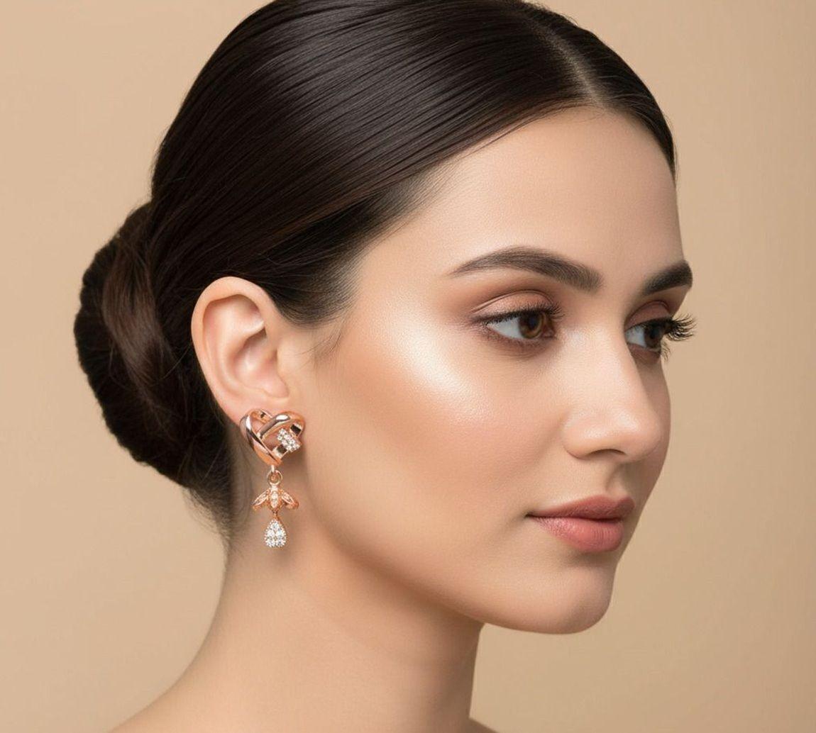 Forevershine Anti Tarnish Rose Gold Plated Interlocking Heart Stud Earrings With Cz Crystal Drop Dangle|lightweight|gift For Her|skin Friendly & Hypoallergenic|stylish Jewelry For Women & Girls - Image 2