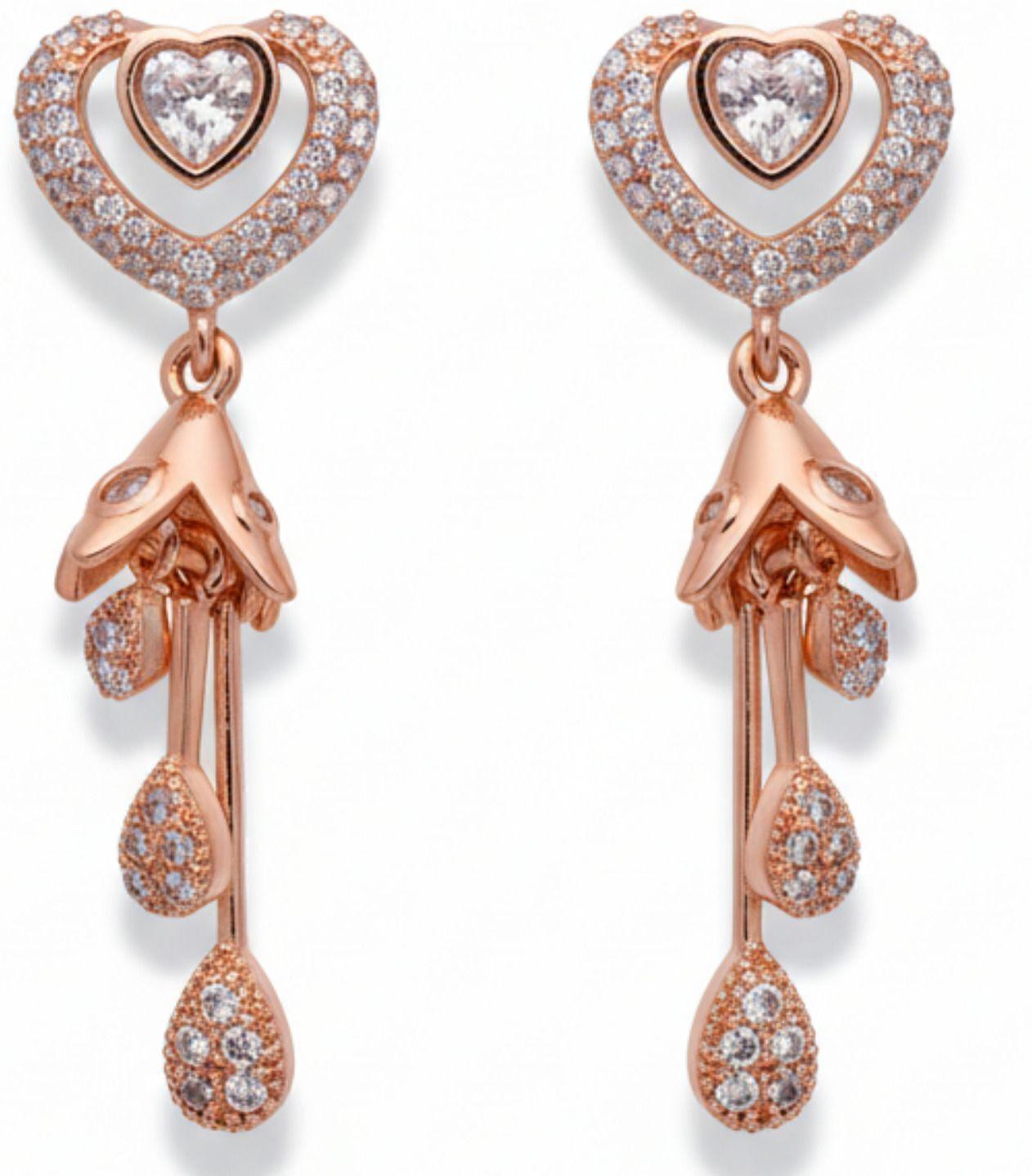 Forevershine Anti Tarnish Golden Plated Cz Heart Stud Dangle Drop Earrings | Long Jhumki Style|lightweight|gift For Her|skin Friendly & Hypoallergenic|stylish Jewelry For Women & Girls - Image 3