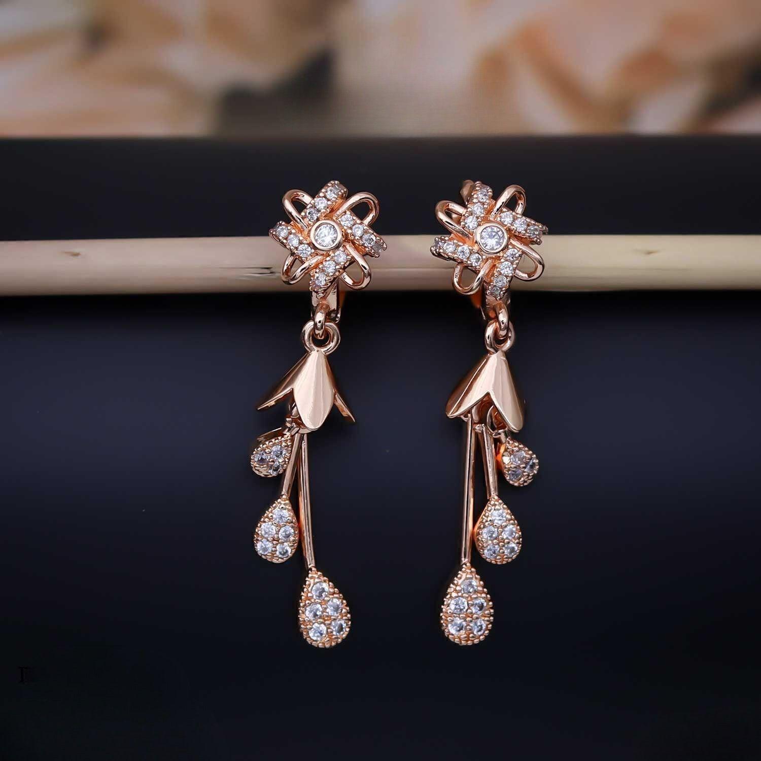 Forevershine Anti Tarnish Golden Plated Star Flower Cz Hanging Drop Earrings|lightweight|gift For Her|skin Friendly & Hypoallergenic|stylish Jewelry For Women & Girls - Image 2