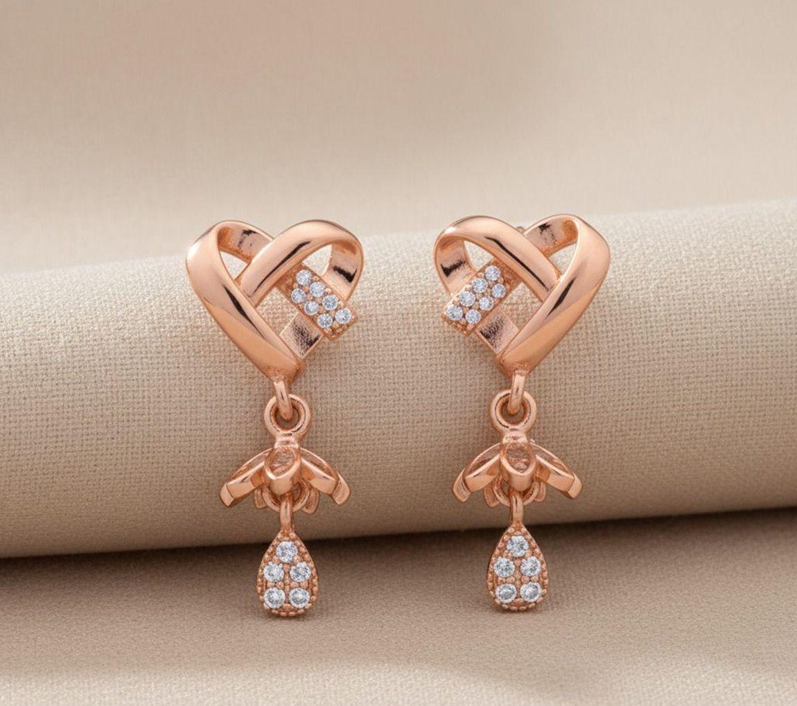 Forevershine Anti Tarnish Rose Gold Plated Interlocking Heart Stud Earrings With Cz Crystal Drop Dangle|lightweight|gift For Her|skin Friendly & Hypoallergenic|stylish Jewelry For Women & Girls - Image 3