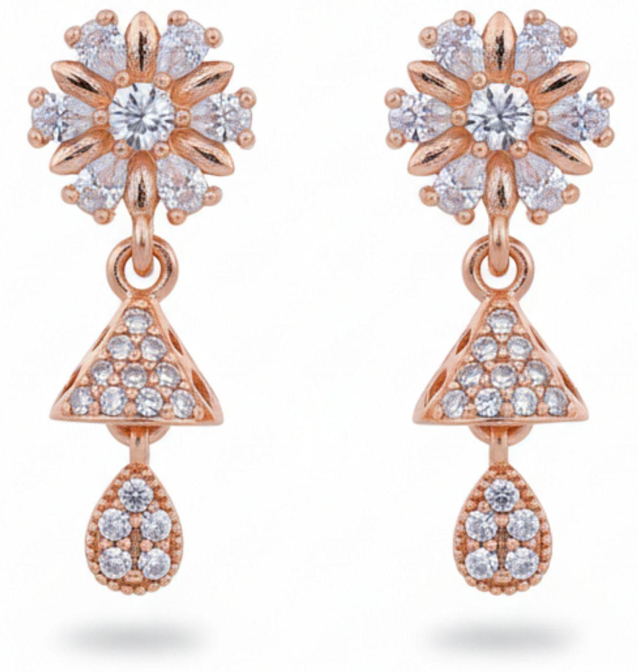 Forevershine Anti Tarnish Golden Plated Floral Stud Cz Jhumki Drop Earrings Gifts|wedding And Christmas Gifts|lightweight|gift For Her|skin Friendly & Hypoallergenic|stylish Jewelry For Women & Girls - Image 4
