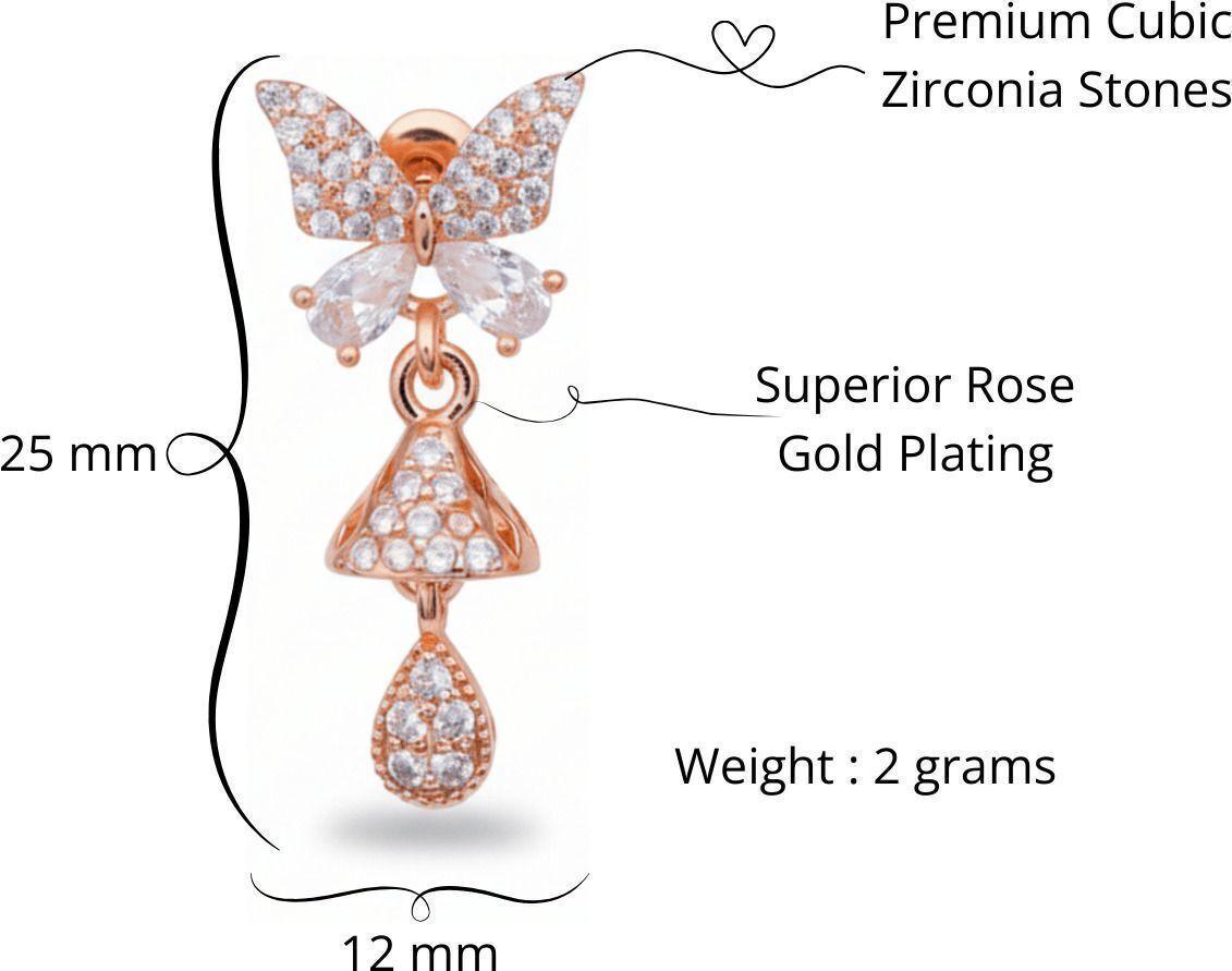 Forevershine Anti Tarnish Rose Gold Plated Butterfly Stud Cz Jhumki Drop Earrings Jewellery|gifts|wedding And Christmas Gifts|lightweight|gift For Her|for Women & Girls - Image 3