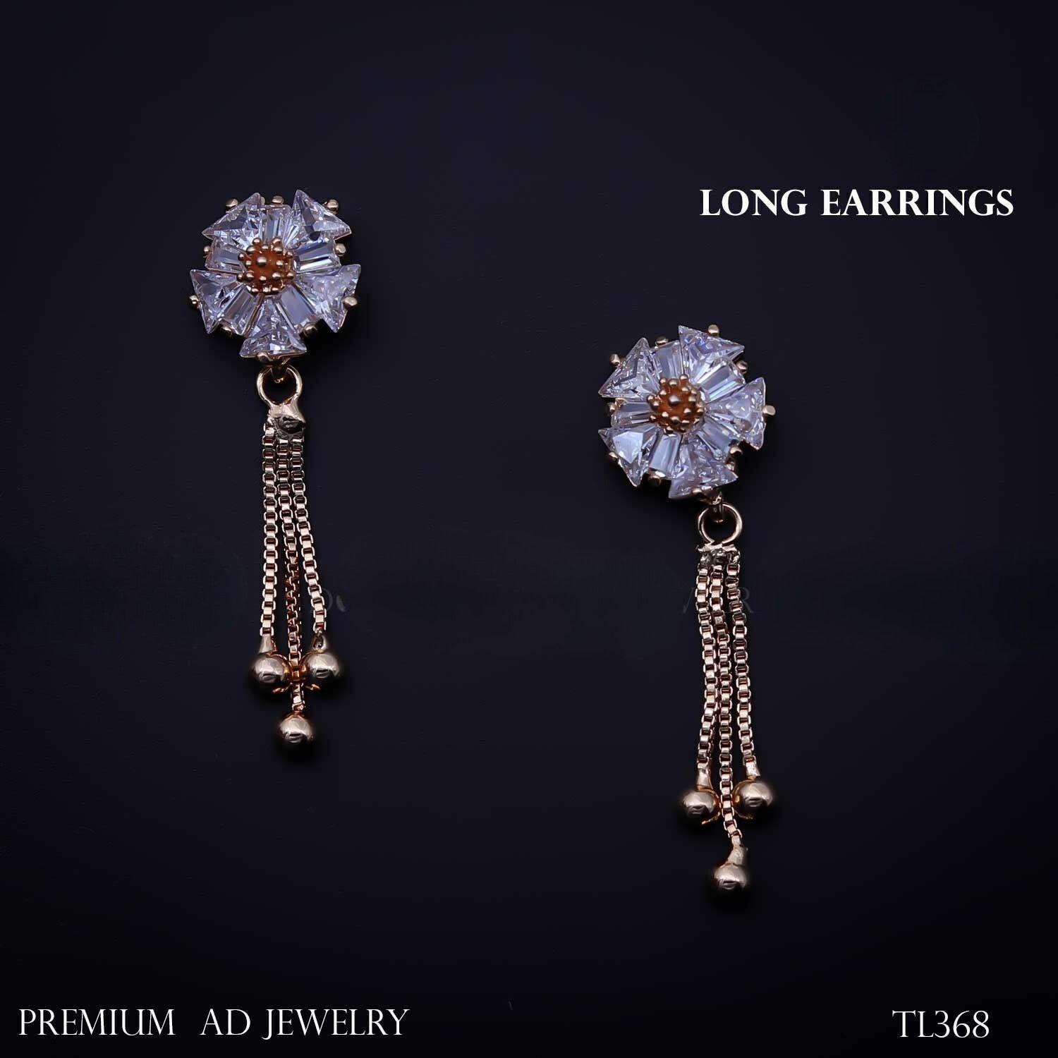 Forevershine Anti Tarnish Rose Gold Crystal Flower Long Earrings, Tassel Drop Dangle, Baguette Stone Stud, Premium Ad Jewelry|lightweight|gift For Her|for Women & Girls - Image 3