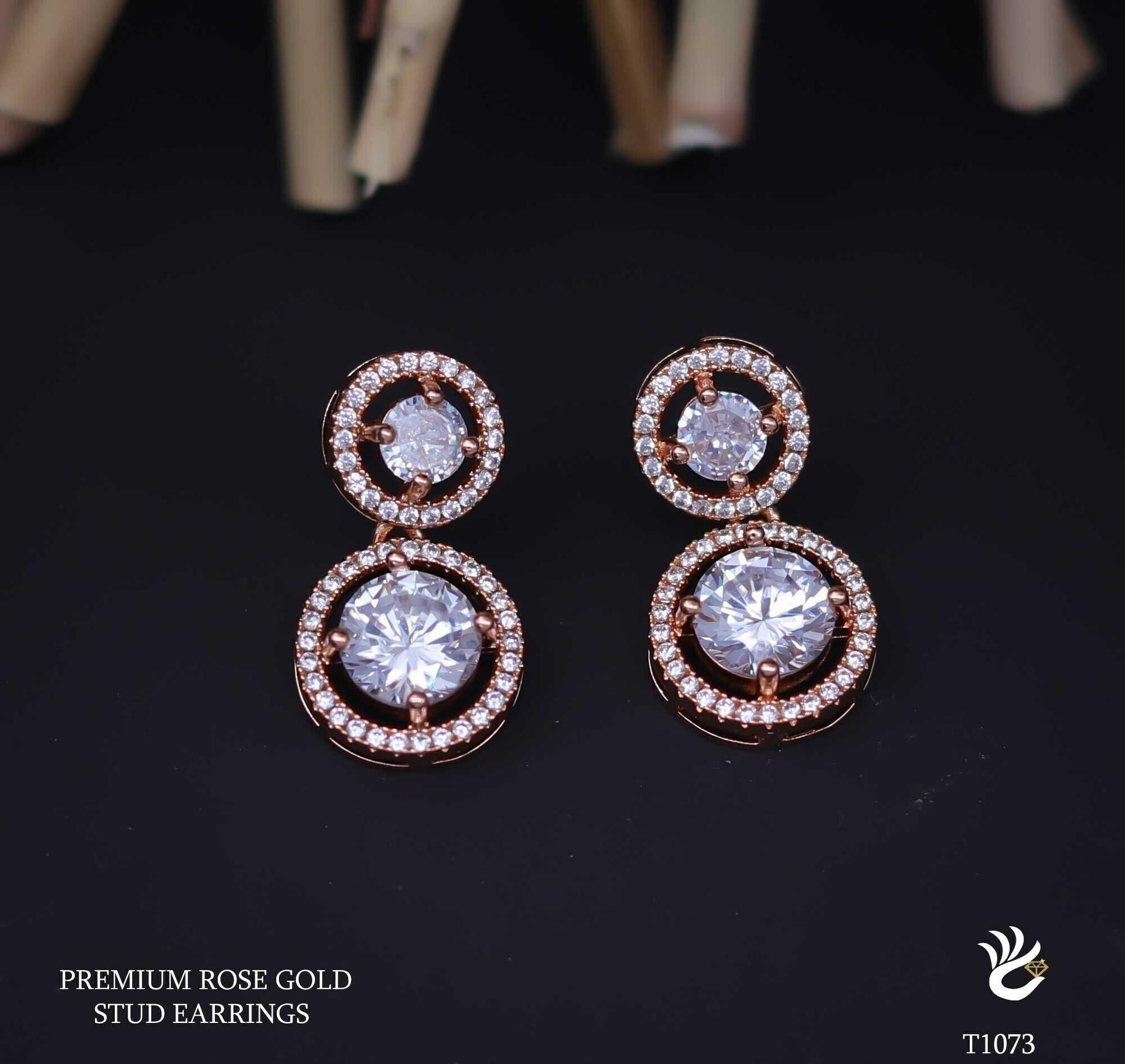 Forevershine Anti Tarnish Rose Gold Double Circle Drop Earrings, Cubic Zirconia Halo Design, Prong Setting|lightweight|gift For Her|skin Friendly & Hypoallergenic|stylish Jewelry For Women & Girls - Image 3