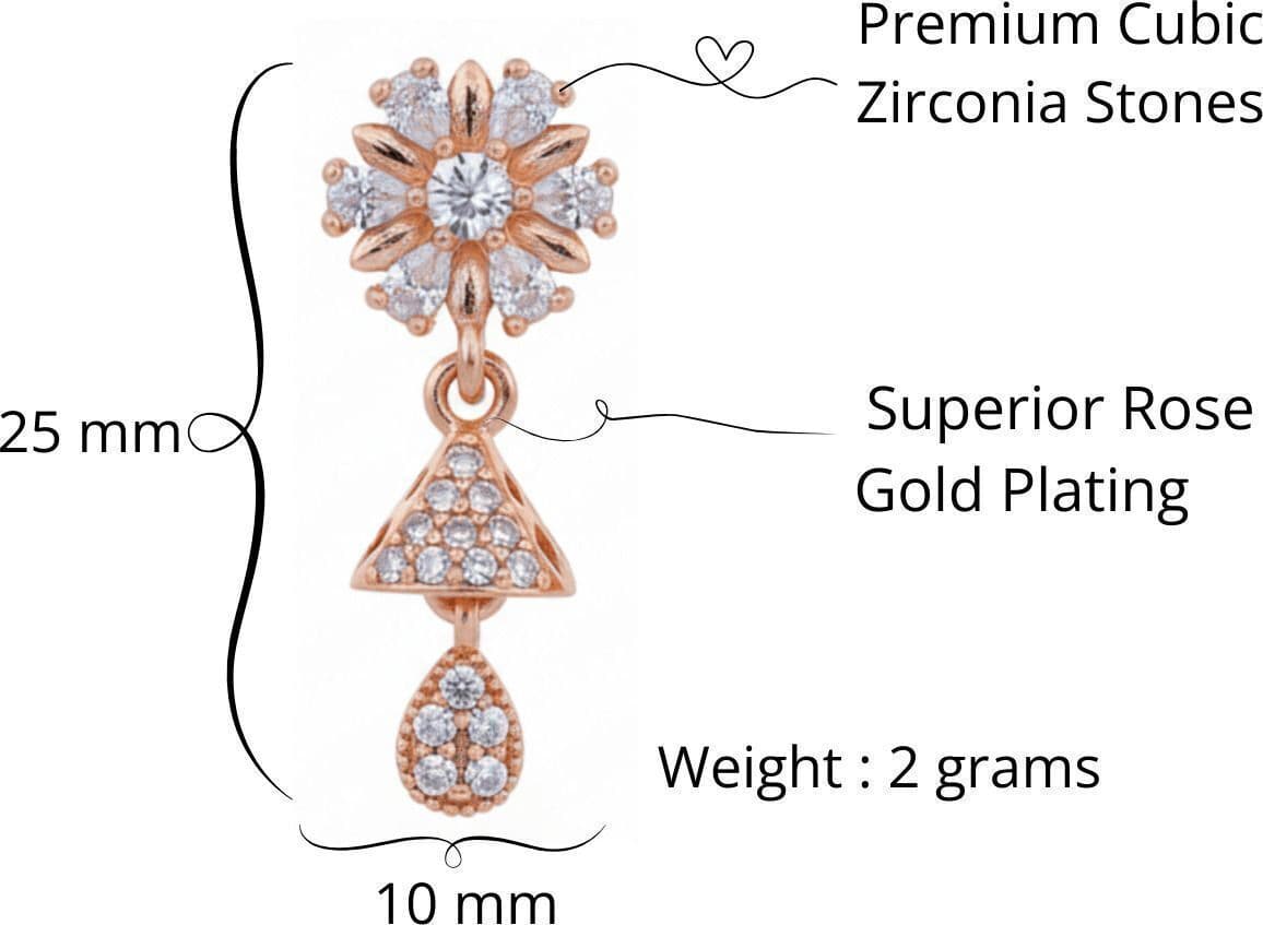 Forevershine Anti Tarnish Golden Plated Floral Stud Cz Jhumki Drop Earrings Gifts|wedding And Christmas Gifts|lightweight|gift For Her|skin Friendly & Hypoallergenic|stylish Jewelry For Women & Girls - Image 2