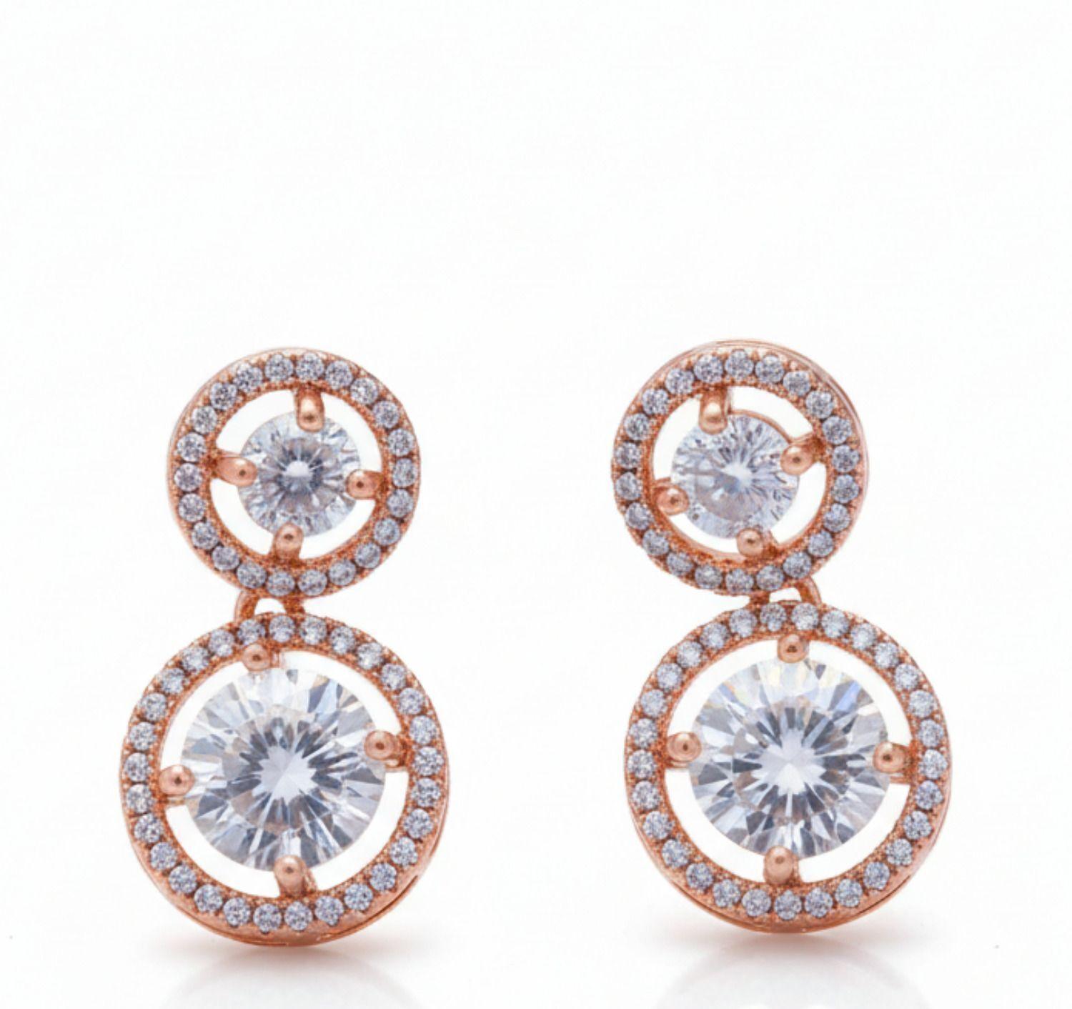 Forevershine Anti Tarnish Rose Gold Double Circle Drop Earrings, Cubic Zirconia Halo Design, Prong Setting|lightweight|gift For Her|skin Friendly & Hypoallergenic|stylish Jewelry For Women & Girls - Image 4