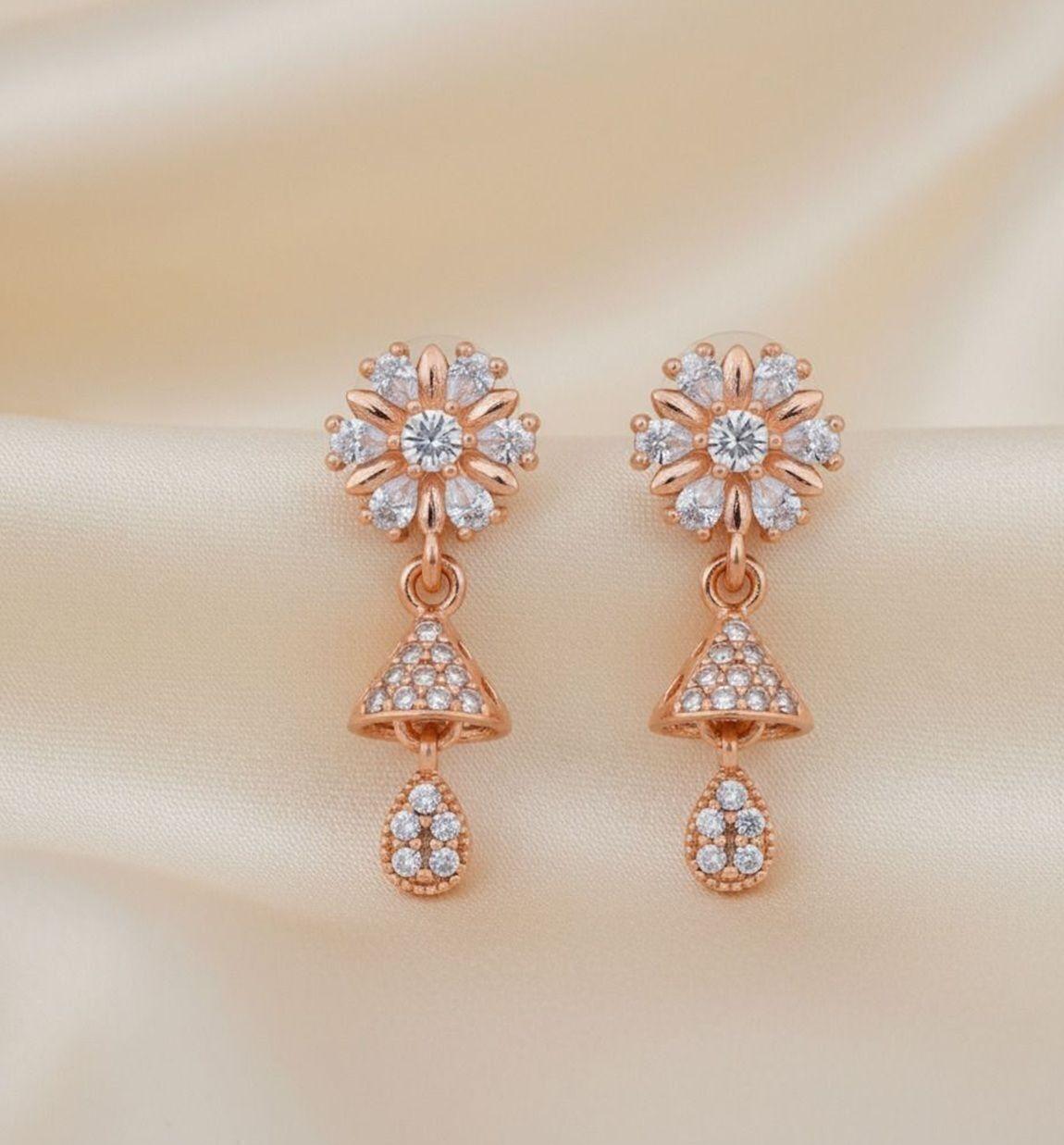 Forevershine Anti Tarnish Golden Plated Floral Stud Cz Jhumki Drop Earrings Gifts|wedding And Christmas Gifts|lightweight|gift For Her|skin Friendly & Hypoallergenic|stylish Jewelry For Women & Girls