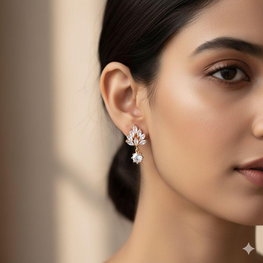 Forevershine Anti Tarnish Rose Gold Cubic Zirconia Drop Earrings, Marquise Cut Cluster Design, Dangle Style|lightweight|gift For Her|skin Friendly & Hypoallergenic|stylish Jewelry For Women & Girls - Image 2