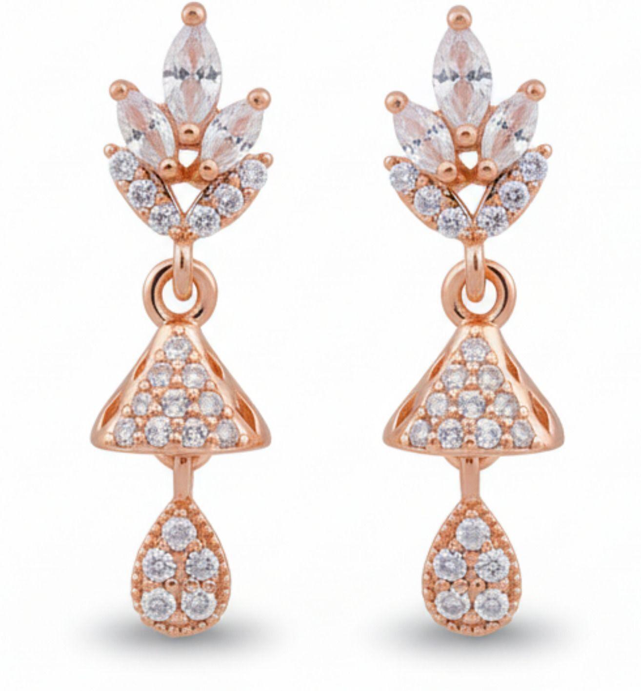 Forevershine Anti Tarnish Rose Gold Plated Sparkling Floral Stud Long Drop Earrings Gifts|wedding And Christmas Gifts.|lightweight|gift For Her|for Women & Girls - Image 3