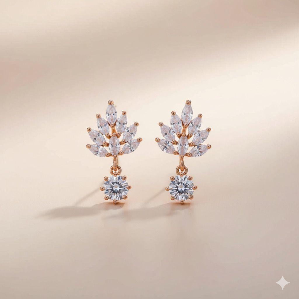 Forevershine Anti Tarnish Rose Gold Cubic Zirconia Drop Earrings, Marquise Cut Cluster Design, Dangle Style|lightweight|gift For Her|skin Friendly & Hypoallergenic|stylish Jewelry For Women & Girls