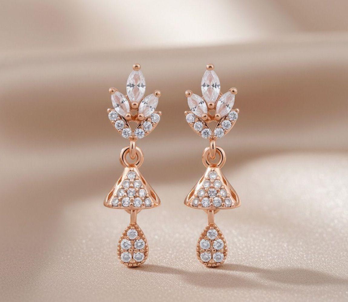 Forevershine Anti Tarnish Rose Gold Plated Sparkling Floral Stud Long Drop Earrings Gifts|wedding And Christmas Gifts.|lightweight|gift For Her|for Women & Girls