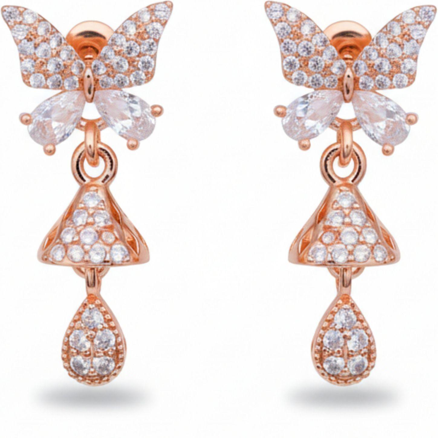 Forevershine Anti Tarnish Rose Gold Plated Butterfly Stud Cz Jhumki Drop Earrings Jewellery|gifts|wedding And Christmas Gifts|lightweight|gift For Her|for Women & Girls - Image 4