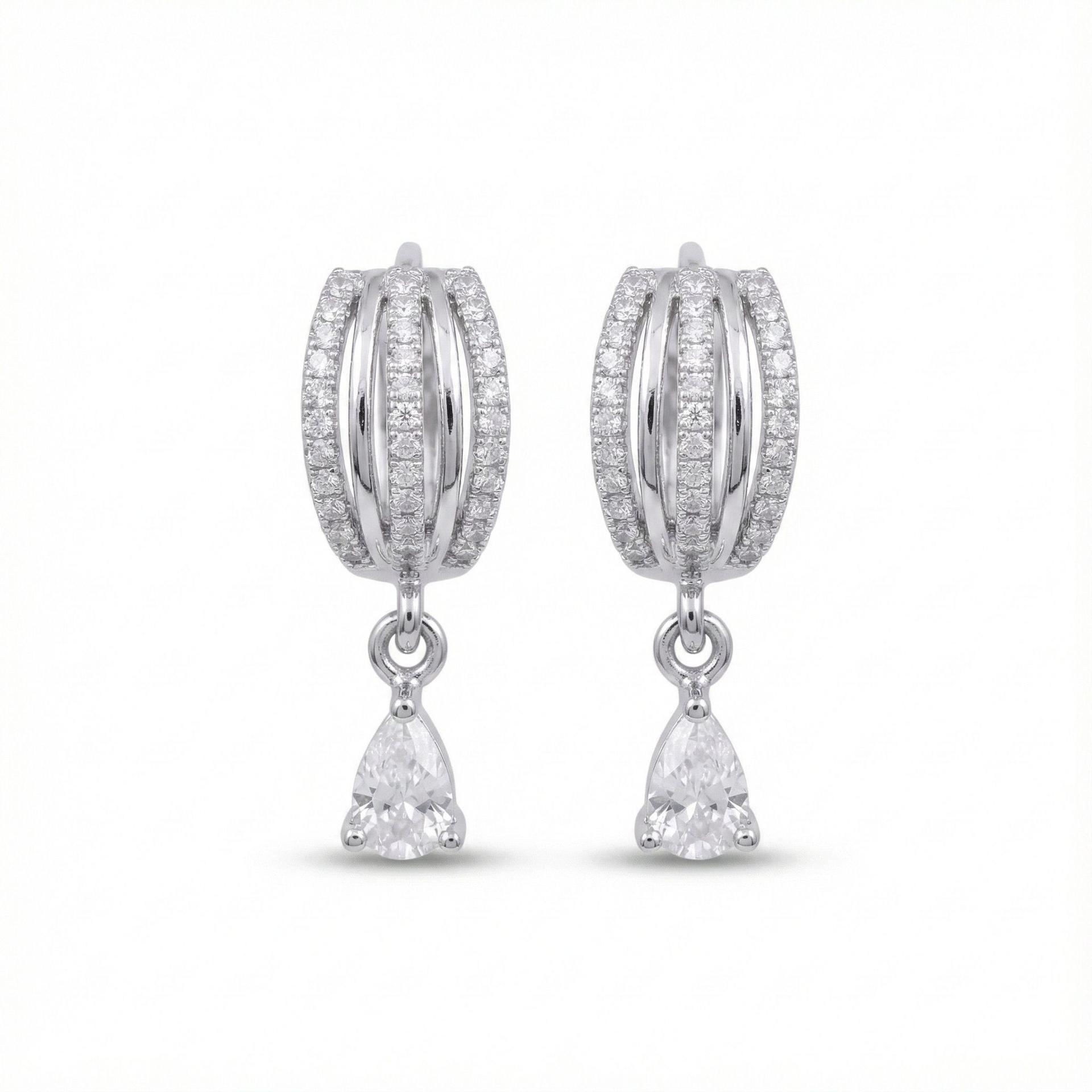 Forevershine Anti Tarnish Rhodium Plated Hoop Earrings With Teardrop Dangle, Pave Crystal, Multi-Row Design|lightweight|gift For Her|skin Friendly & Hypoallergenic|stylish Jewelry For Women & Girls - Image 4