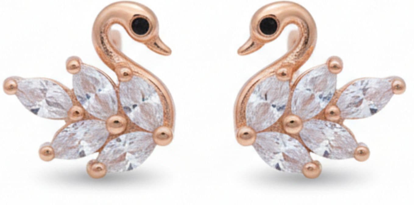 Forevershine Anti Tarnish Rose Gold Swan Stud Earrings With Cubic Zirconia, Black Stone Eyes|lightweight|gift For Her|skin Friendly & Hypoallergenic|stylish Jewelry For Women & Girls - Image 4