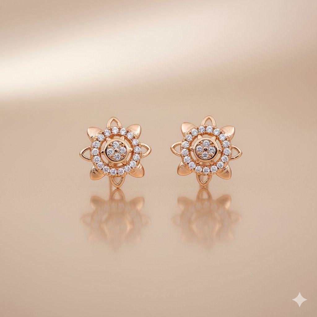Forevershine Anti Tarnish Rose Gold Flower Stud Earrings, Diamond Accent, Floral Design, Halo Style|lightweight|gift For Her|skin Friendly & Hypoallergenic|stylish Jewelry For Women & Girls