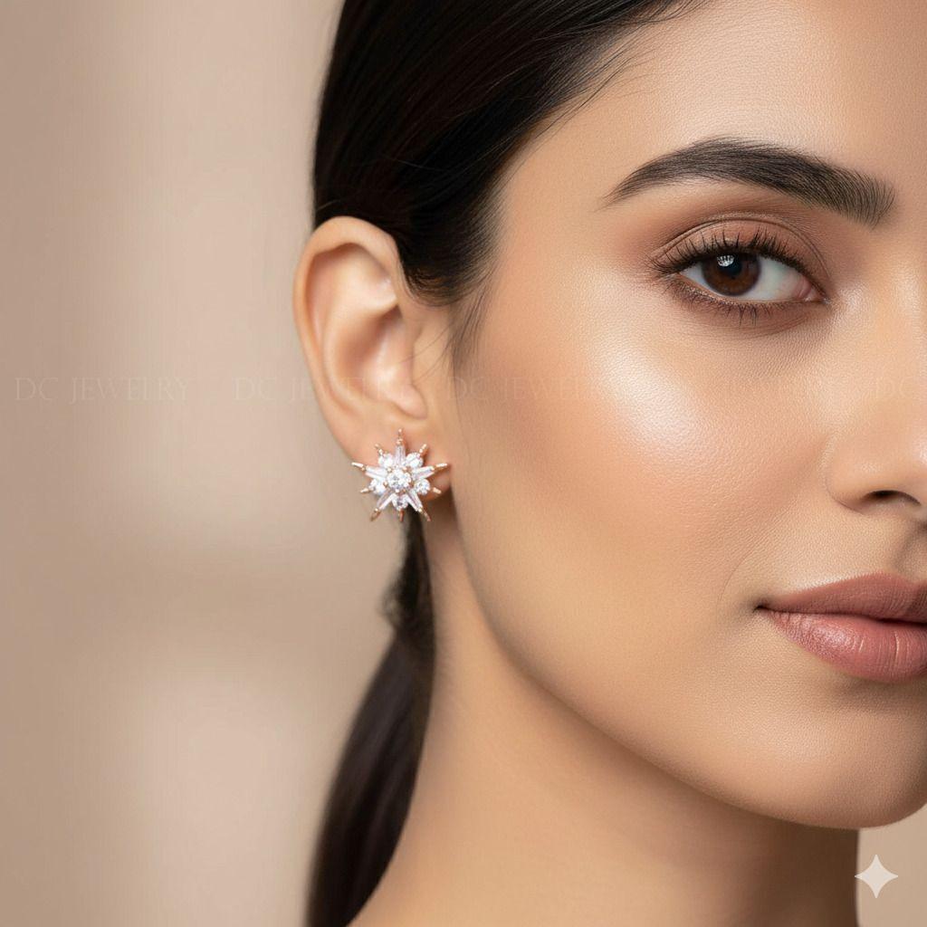 Forevershine Anti Tarnish Rose Gold Starburst Stud Earrings, Cubic Zirconia, Crystal Embellished, Celestial Design|lightweight|gift For Her|for Women & Girls - Image 2