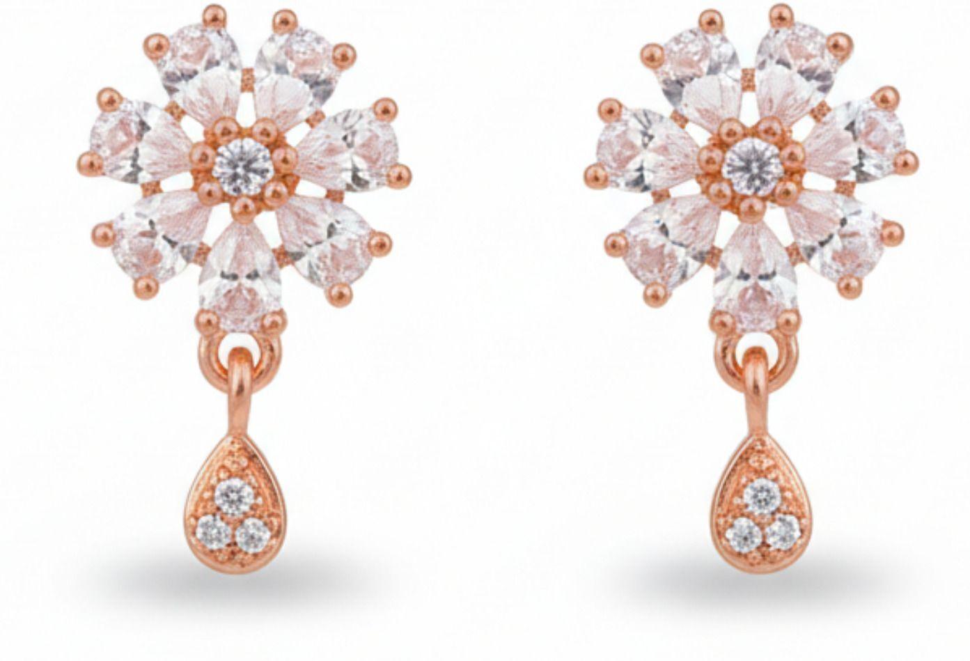Forevershine Anti Tarnish Rose Gold Flower Stud Earrings With Teardrop Dangle, Cubic Zirconia Crystal|lightweight|gift For Her|skin Friendly & Hypoallergenic|stylish Jewelry For Women & Girls - Image 4