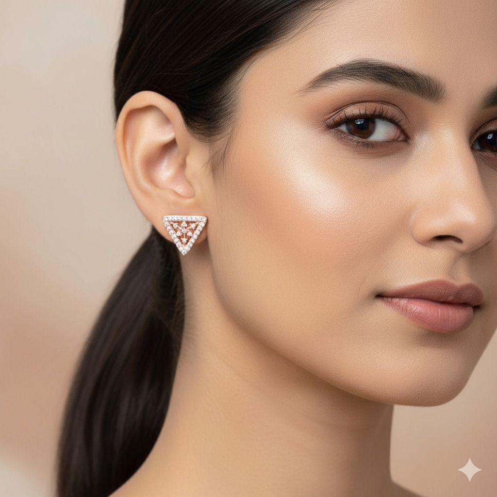 Forevershine Anti Tarnish Triangle Stud Earrings, Rose Gold, Cubic Zirconia, Geometric Design|lightweight|gift For Her|skin Friendly & Hypoallergenic|stylish Jewelry For Women & Girls - Image 2