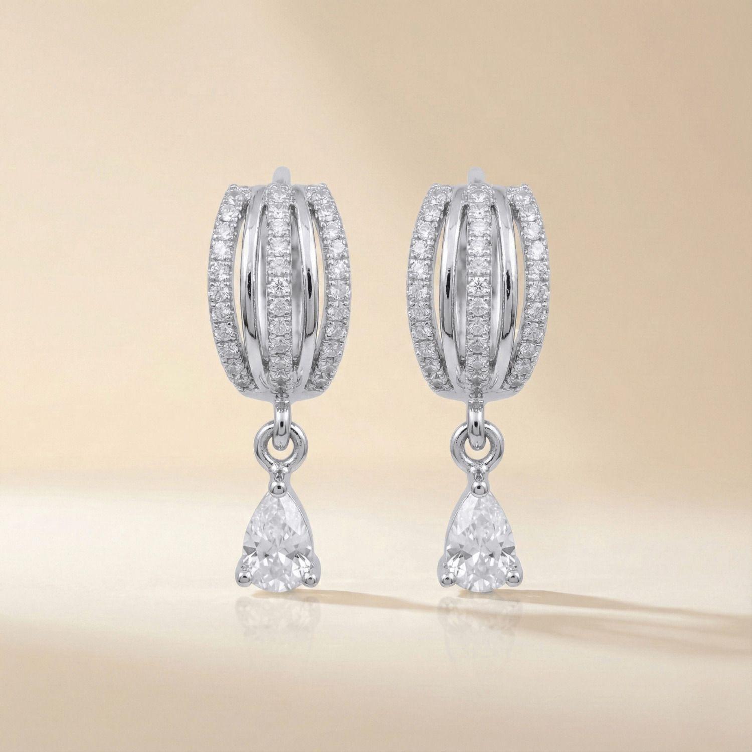 Forevershine Anti Tarnish Rhodium Plated Hoop Earrings With Teardrop Dangle, Pave Crystal, Multi-Row Design|lightweight|gift For Her|skin Friendly & Hypoallergenic|stylish Jewelry For Women & Girls