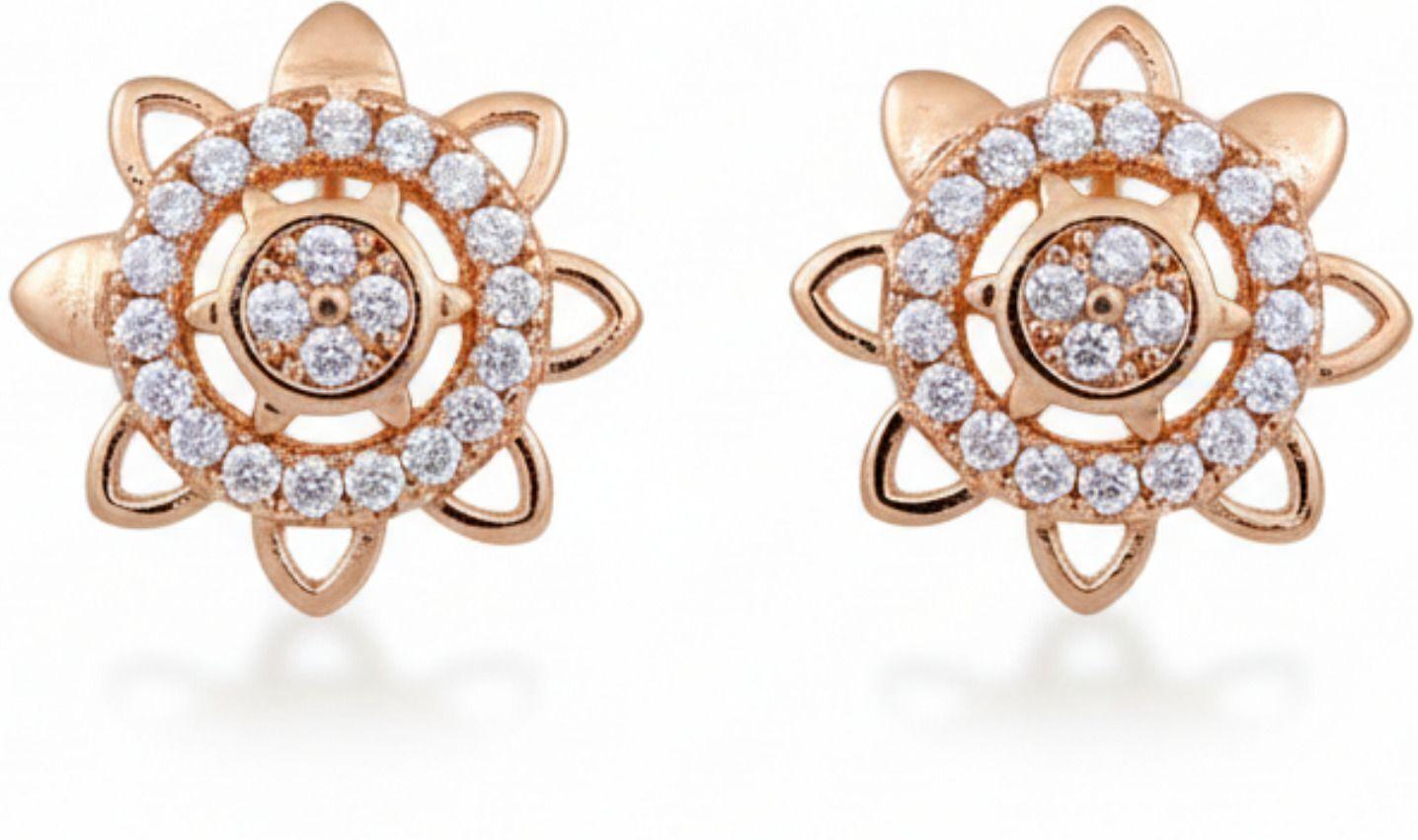 Forevershine Anti Tarnish Rose Gold Flower Stud Earrings, Diamond Accent, Floral Design, Halo Style|lightweight|gift For Her|skin Friendly & Hypoallergenic|stylish Jewelry For Women & Girls - Image 4