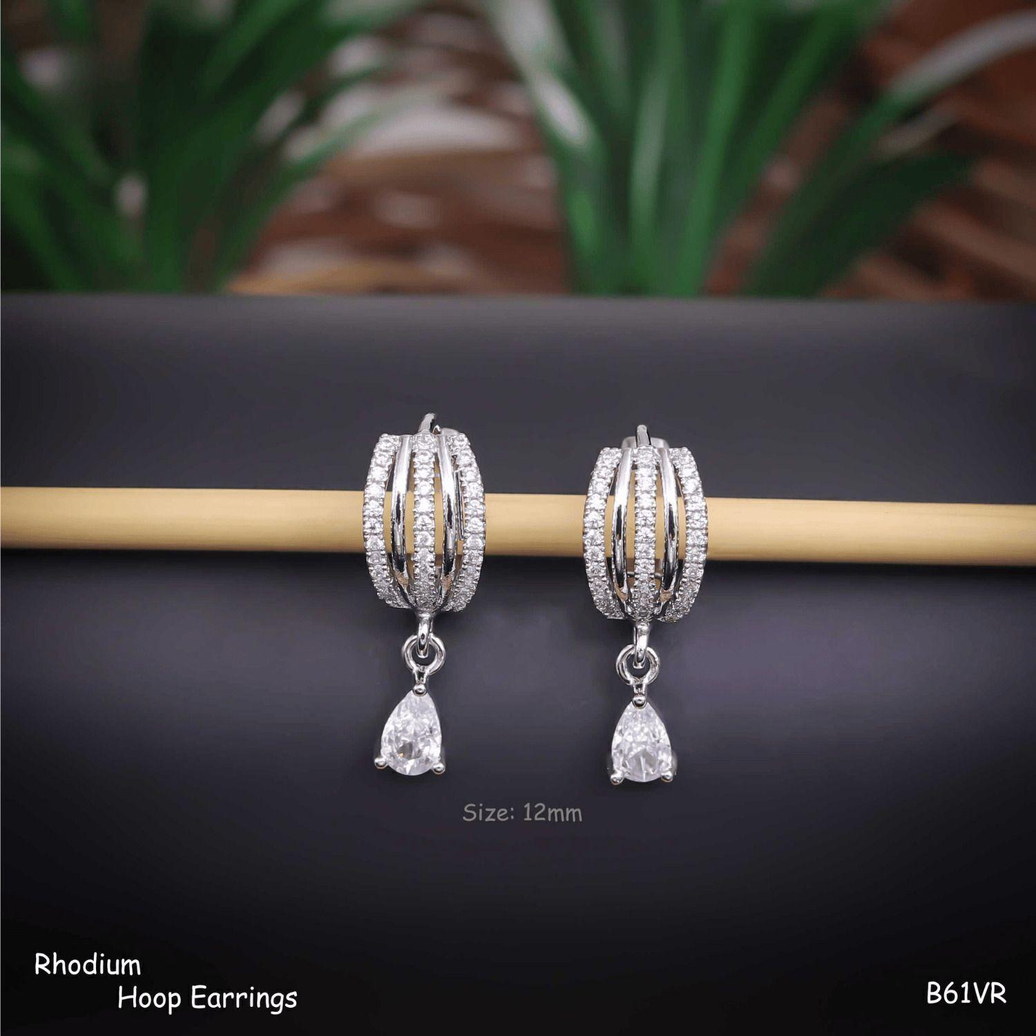 Forevershine Anti Tarnish Rhodium Plated Hoop Earrings With Teardrop Dangle, Pave Crystal, Multi-Row Design|lightweight|gift For Her|skin Friendly & Hypoallergenic|stylish Jewelry For Women & Girls - Image 3