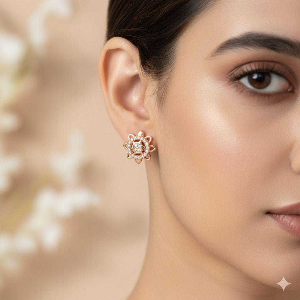 Forevershine Anti Tarnish Rose Gold Flower Stud Earrings, Diamond Accent, Floral Design, Halo Style|lightweight|gift For Her|skin Friendly & Hypoallergenic|stylish Jewelry For Women & Girls - Image 2