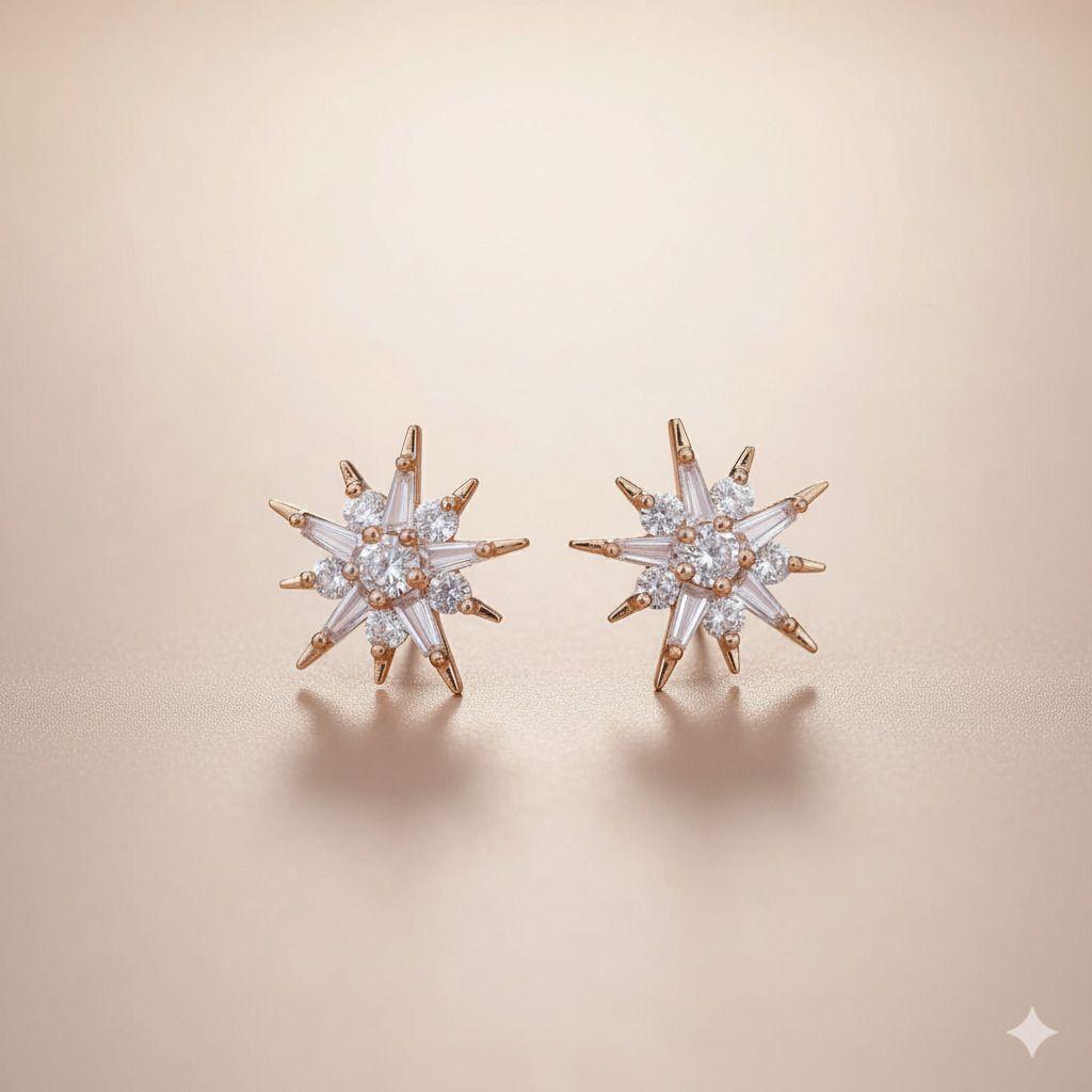 Forevershine Anti Tarnish Rose Gold Starburst Stud Earrings, Cubic Zirconia, Crystal Embellished, Celestial Design|lightweight|gift For Her|for Women & Girls