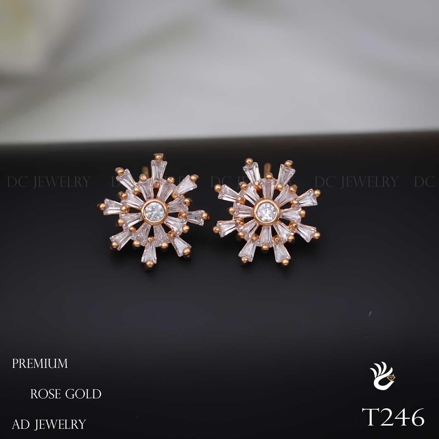 Forevershine Anti Tarnish Rose Gold Starburst Stud Earrings, Cubic Zirconia, Baguette Cut Stones, Center Round Stone|lightweight|gift For Her|for Women & Girls - Image 3