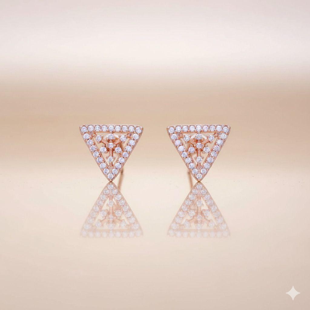 Forevershine Anti Tarnish Triangle Stud Earrings, Rose Gold, Cubic Zirconia, Geometric Design|lightweight|gift For Her|skin Friendly & Hypoallergenic|stylish Jewelry For Women & Girls