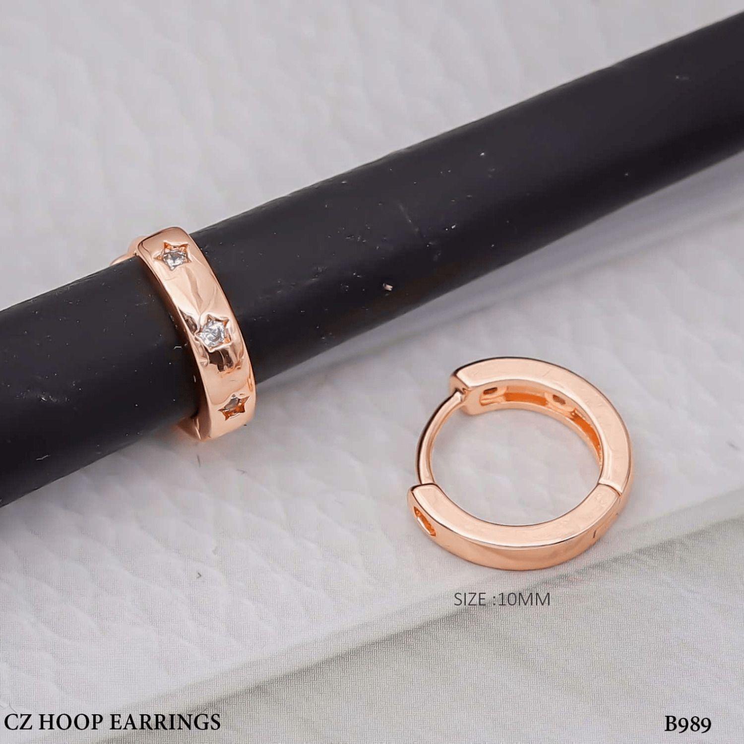 Forevershine Rose Gold Hoop Earrings With Star-Set Crystals, Huggie Style, Hinged Clasp - Image 3