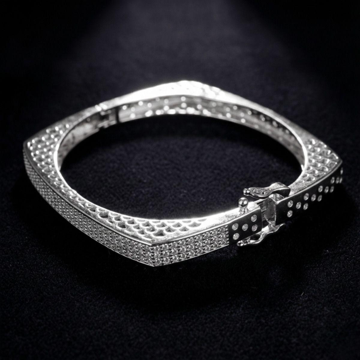 Forevershine Anti Tarnish Rhodiom Plated Cubic Zirconia Designer Bangle Bracelet Kada, Hinged Clasp, 6 Cm Diameter, Minimal Style|lightweight|gift For Her|stylish Jewellery For Women & Girls - Image 3