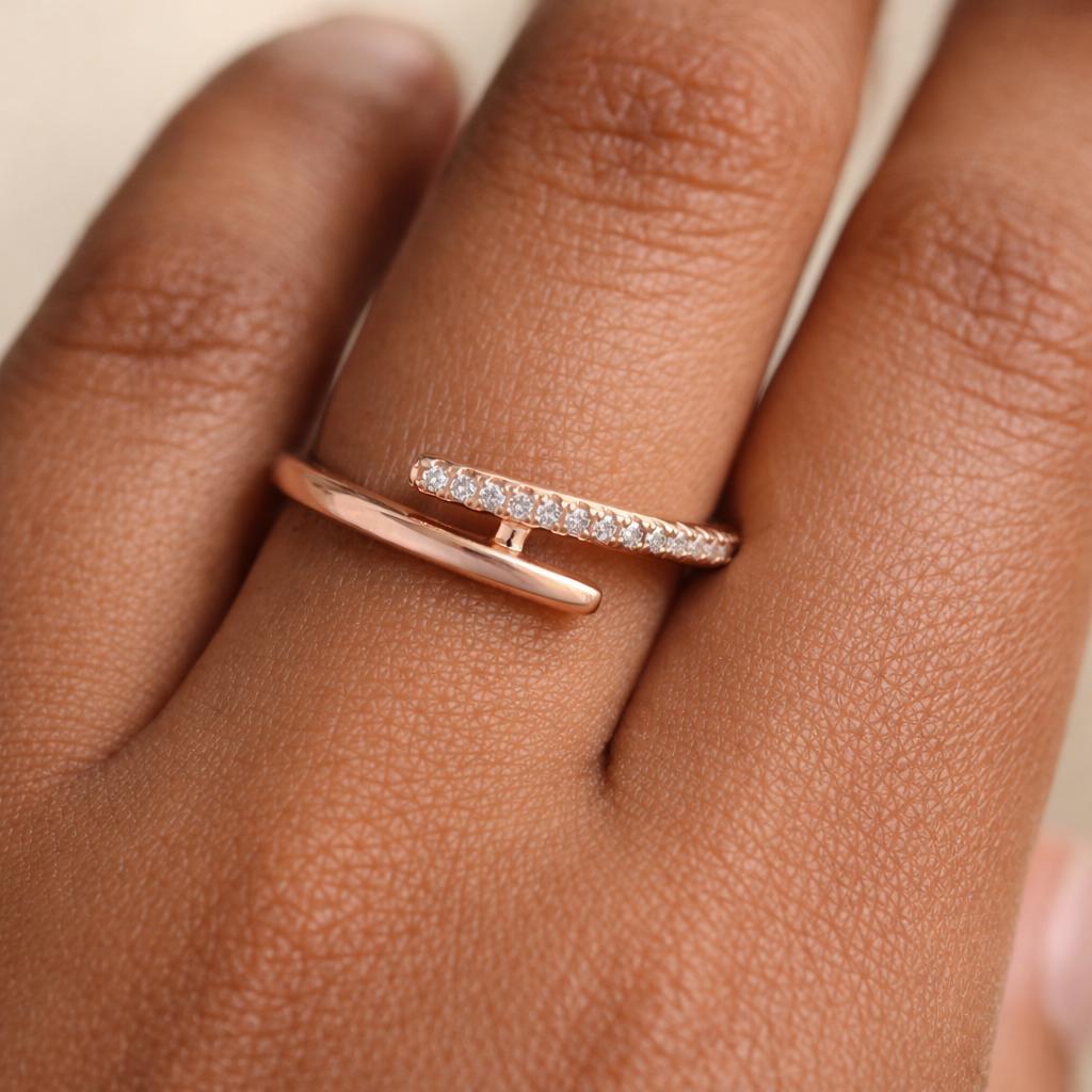 Forevershine Anti Tarnish Rose Gold Plated Adjustable Bypass Wrap Ring For Women & Girls | Pavé Cubic Zirconia Open Design | Fashion Finger Ring | Lightweight | Hypoallergenic | Jewellery Gift - Image 3