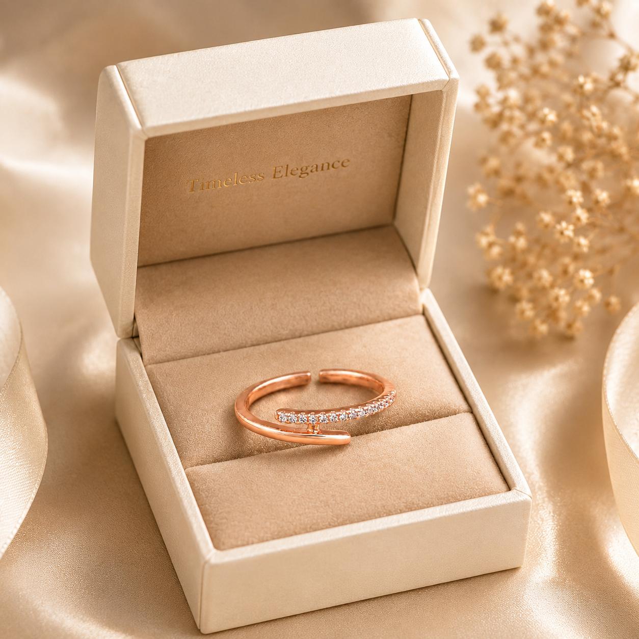Forevershine Anti Tarnish Rose Gold Plated Adjustable Bypass Wrap Ring For Women & Girls | Pavé Cubic Zirconia Open Design | Fashion Finger Ring | Lightweight | Hypoallergenic | Jewellery Gift - Image 5