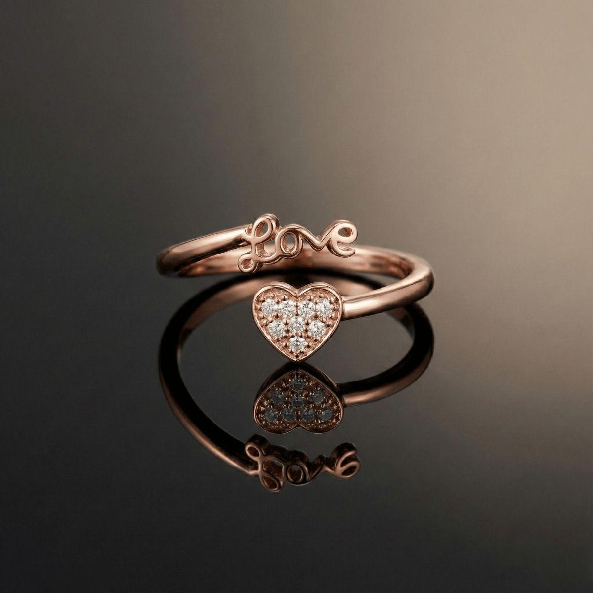 Forevershine Anti Tarnish Rose Gold Love Heart Ring, Open Adjustable Design, Cubic Zirconia Stones, Fashion Jewelry|lightweight|gift For Her|for Women & Girls - Image 4